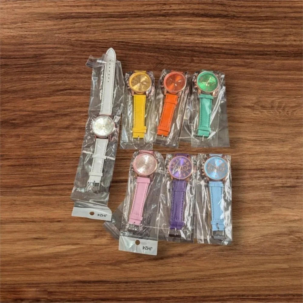 Geneva Rose Gold Tone Watch Set of 7 Colorful Bands New‎ Old Stock JH24